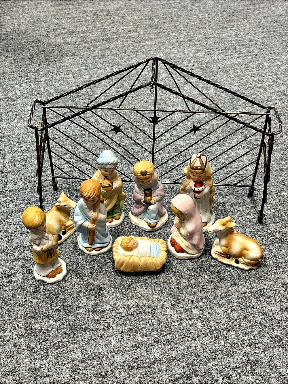 Vintage Homco 1980s Nativity Scene Set with Metal Canopy Complete Set